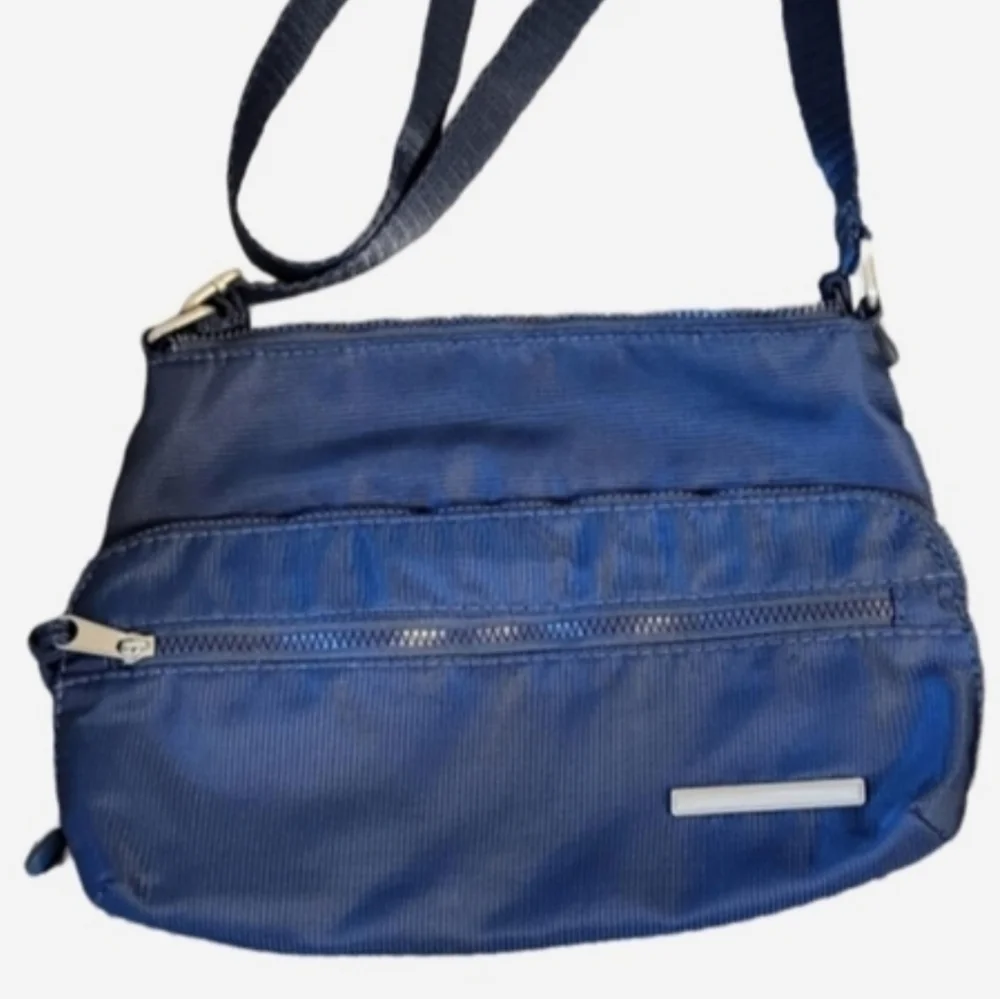 Crossbody Purse Multipocket Nylon Bag Blue Gray Lining